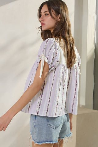 Floral Embroidery Jacquard Top