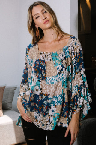 Floral Print Square Neckline Blouse