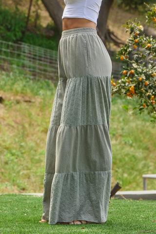 Acid Washed Tiered Palazzo Pants
