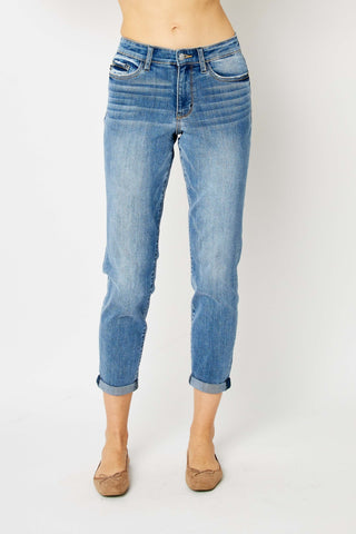 Judy Blue Cuffed Hem Low Waist Relaxed Skinny Jeans