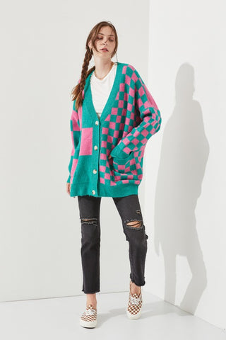 CHECKERED OVERSIZED SWEATER JJK5031P PLUS