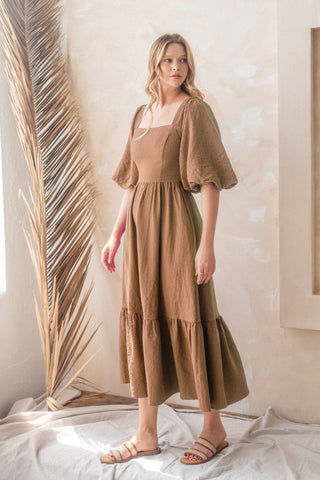 Solid Textured Midi Dress