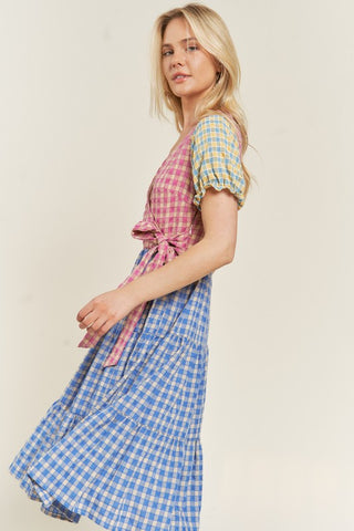 PLUS COLORBLOCK GINGHAM DRESS