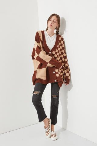 CHECKERED OVERSIZED SWEATER JJK5031P PLUS