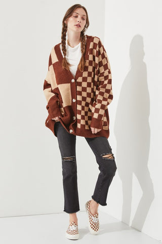 CHECKERED OVERSIZED SWEATER JJK5031P PLUS