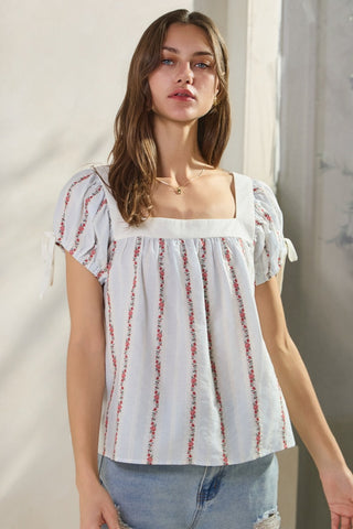 Floral Embroidery Jacquard Top