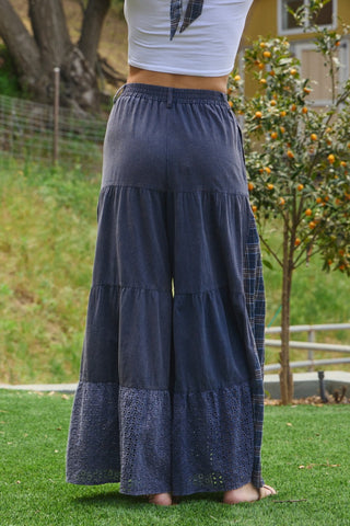 Acid Washed Tiered Palazzo Pants