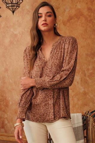 Vintage Leaf Paisley Print Blouse