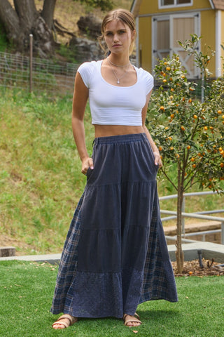 Acid Washed Tiered Palazzo Pants