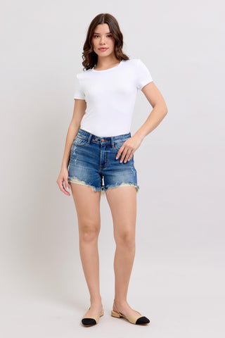 Judy Blue 2 Button Dad Shorts W/ Destroy