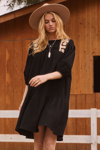 Crochet Lace Trim Babydoll Mini Dress