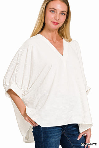 Woven Airflow 1/2 Sleeve V Neck Top