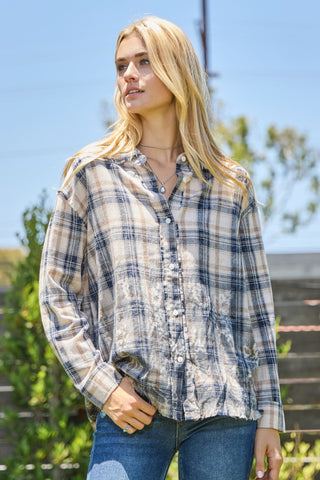 Bleach Washed Long Sleeve Shirt