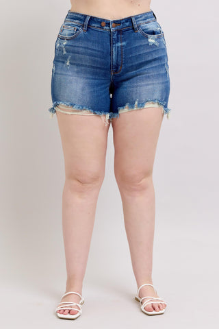 Judy Blue 2 Button Dad Shorts W/ Destroy