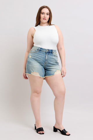 Judy Blue High Waist Vintage Wash Fly Stitch Detail & Destroy