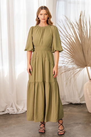 Solid Woven Tiered Maxi Dress