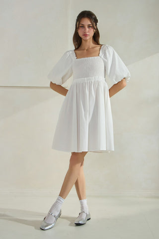 Solid Poplin Babydoll Mini Dress