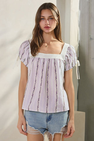 Floral Embroidery Jacquard Top