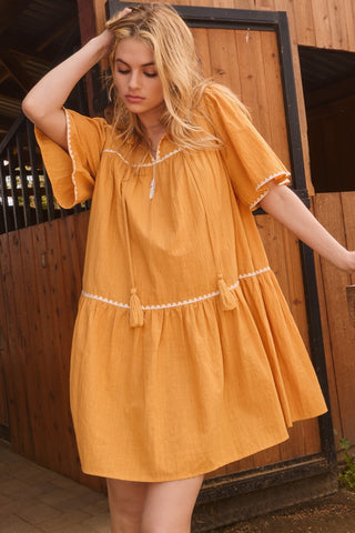 Embroidery Babydoll Tiered Mini Dress