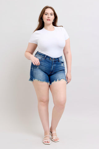 Judy Blue 2 Button Dad Shorts W/ Destroy