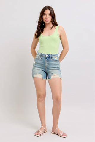 Judy Blue High Waist Vintage Wash Fly Stitch Detail & Destroy