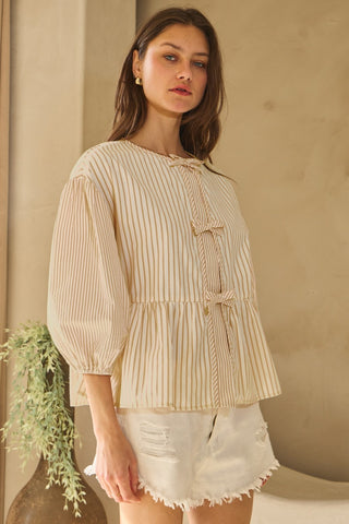 Textured Striped 3/4 Sleeve Top