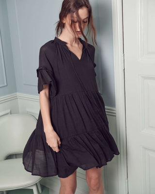 Ruffled neck tiered mini dress PLUS