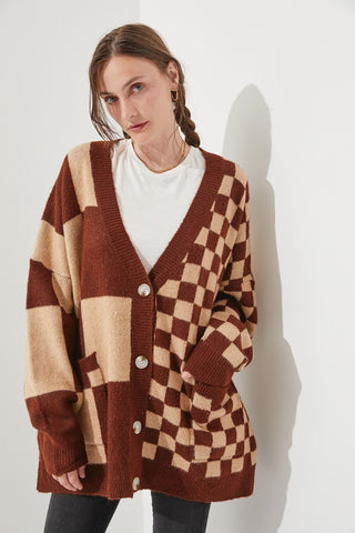 CHECKERED OVERSIZED SWEATER JJK5031P PLUS