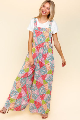 Haptics Full Size Printed Wide Leg Overalls with Side Pockets