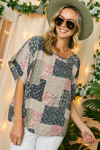 FLORAL PATCH PRINT KIMONO TOP