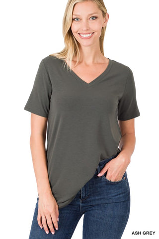 SHORT SLEEVE V-NECK ROUND HEM TOP