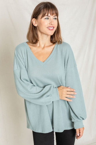 Balloon Sleeve V Neck Top