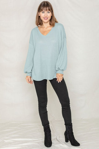 Balloon Sleeve V Neck Top