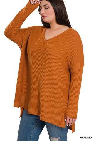 PLUS BRUSHED THERMAL WAFFLE V-NECK SWEATER