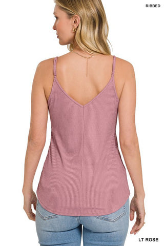 RIBBED HALF SNAP BUTTON CLOSURE CAMI TOP