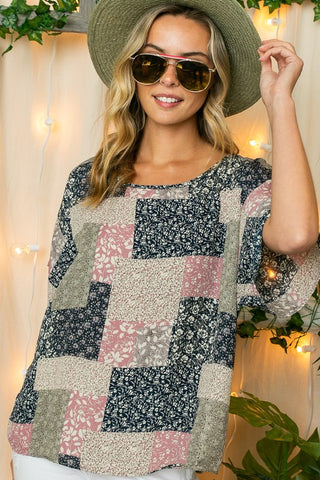 PLUS FLORAL PATCH PRINT KIMONO TOP