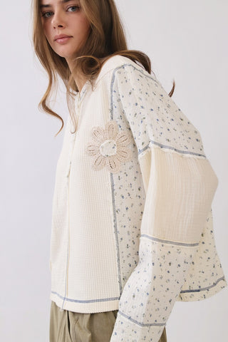 Blouse Mixed Media Thermal Knit Top