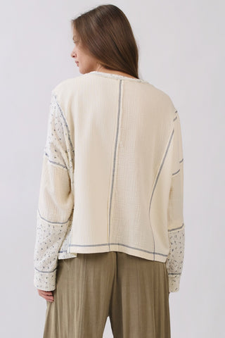 Blouse Mixed Media Thermal Knit Top