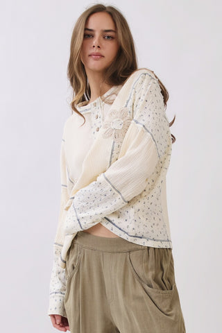 Blouse Mixed Media Thermal Knit Top