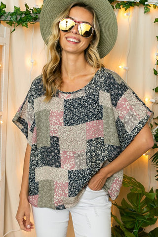 PLUS FLORAL PATCH PRINT KIMONO TOP