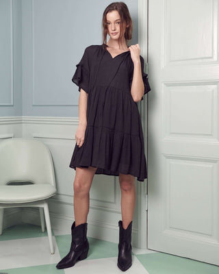 Ruffled neck tiered mini dress PLUS