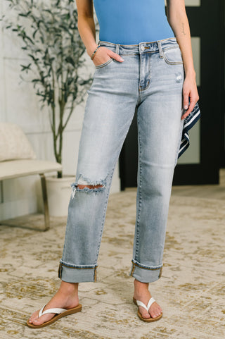 Judy Blue Mid Rise Boyfriend Jean with Bandana Loop