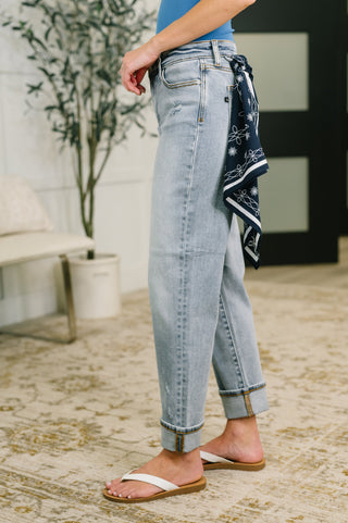 Judy Blue Mid Rise Boyfriend Jean with Bandana Loop