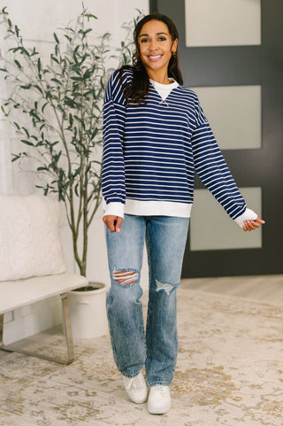 The Sailor Drop Shoulder Pullover in Navy