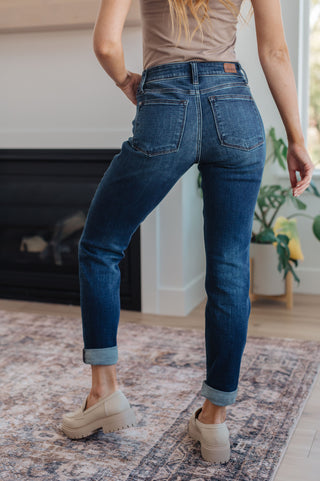 Judy Blue Cuffed Relaxed Skinny Dark Wash Jeans