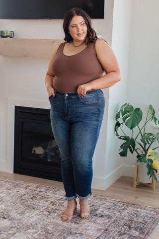 Judy Blue Cuffed Relaxed Skinny Dark Wash Jeans