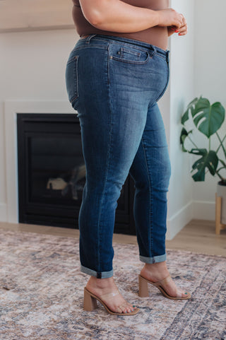Judy Blue Cuffed Relaxed Skinny Dark Wash Jeans