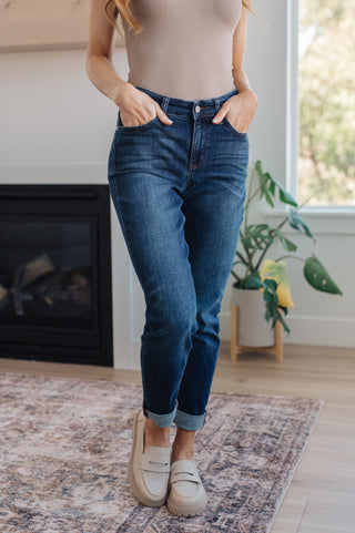 Judy Blue Cuffed Relaxed Skinny Dark Wash Jeans