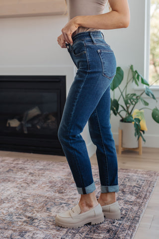 Judy Blue Cuffed Relaxed Skinny Dark Wash Jeans