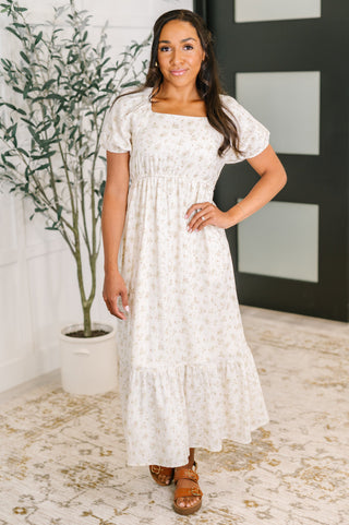 Vintage Floral Square Neck Dress